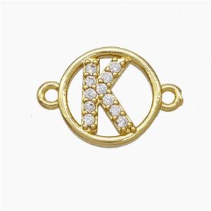 Copper Letter Connector pave zircon, Gold Plated, approx 13mm