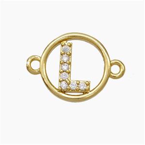 Copper Letter Connector pave zircon, Gold Plated, approx 13mm