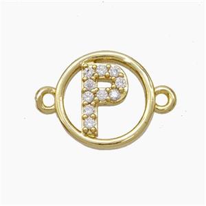 Copper Letter Connector pave zircon, Gold Plated, approx 13mm