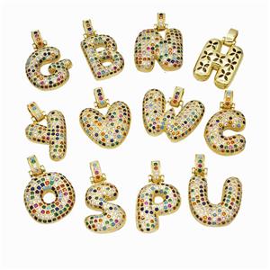 Copper Letter Pendant pave zircon, Gold Plated, approx 15-20mm, 5-8mm