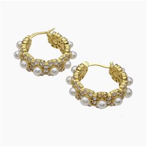 Copper earring pave zircon, Gold plated, approx 7.5mm, 20mm dia