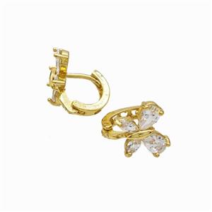 Copper earring pave zircon, Gold plated, approx 10-12mm