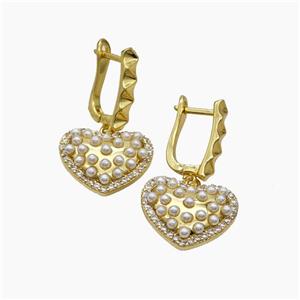 Copper earring pave zircon, Gold plated, approx 18.5mm, 11-16mm