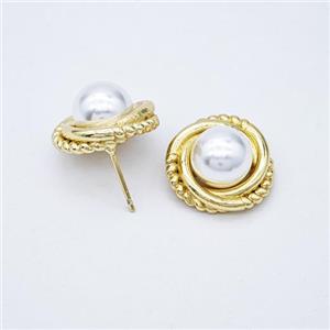 Copper earring pave zircon, Gold plated, approx 10mm, 18mm