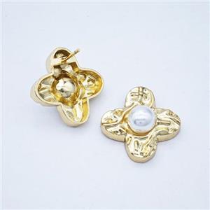 Copper earring pave zircon, Gold plated, approx 23mm