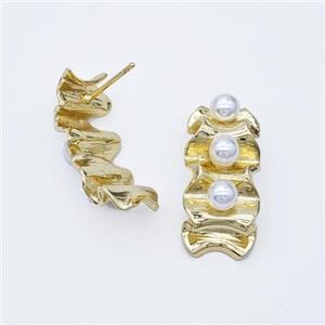 Copper earring pave zircon, Gold plated, approx 12-26mm