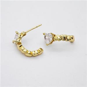 Copper earring pave zircon, Gold plated, approx 7mm, 17mm dia