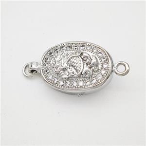 Copper connector Clasp pave Zircon, platinum plated, approx 10-14mm