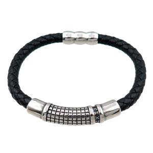 PU leather bracelet with magnetic clasp, stainless steel beads, approx 8mm, 70mm dia