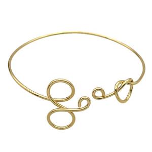 adjustable copper bangle with heart, gold plated, approx 1.5mm thickness, 60mm dia