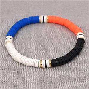 Polymer Clay Bracelet, stretchy, multicolor, approx 6mm, 16cm length