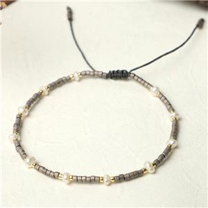 handmade miyuki glass Bracelet with Pearl, adjustable, approx 3mm, 16-24cm length