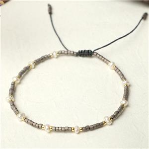 handmade miyuki glass Bracelet with Pearl, adjustable, approx 3mm, 16-24cm length