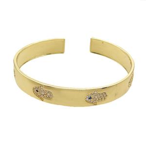 Copper Bangle Pave Zircon Hamsahand Gold Plated, approx 10mm, 50-60mm