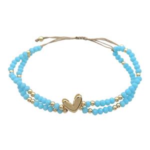 Crystal Glass Bracelet Blue Adjustable, approx 9-11mm, 3.5mm, 20-24cm length