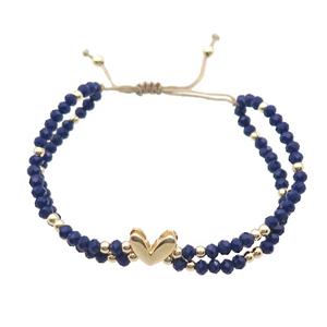 Crystal Glass Bracelet Darkblue Adjustable, approx 9-11mm, 3.5mm, 20-24cm length