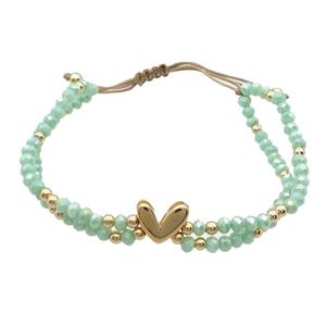 Crystal Glass Bracelet Lt.green Adjustable, approx 9-11mm, 3.5mm, 20-24cm length