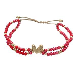 Crystal Glass Bracelet Red Adjustable, approx 9-11mm, 3.5mm, 20-24cm length