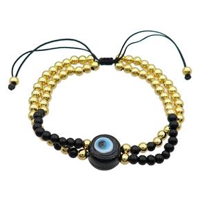 Copper Bracelet With Black Seed Glass Evil Eye Adjustable Gold Plated, approx 12mm, 3.5mm, 20-24cm length