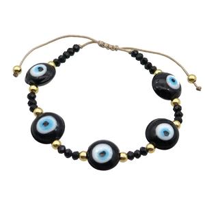 Black Lampwork Bracelet Evil Eye Copper Adjustable, approx 13mm, 3.5mm, 20-24cm length