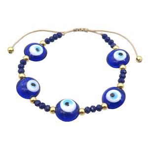 Royalblue Lampwork Bracelet Evil Eye Copper Adjustable, approx 13mm, 3.5mm, 20-24cm length