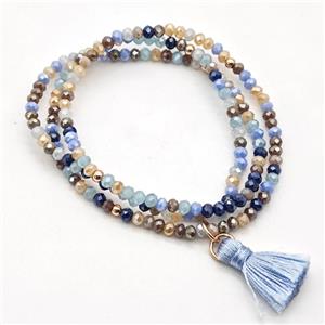 Chinese Crystal Glass Bracelets Stretchy Multicolor Tassel, approx 3-3.5mm