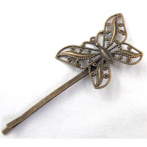 Head Bands, barrette, butterfly, antique bronze, 44x32mm, 90mm length