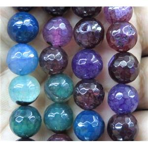 Agate beads, faceted round, mix color, approx 12mm dia