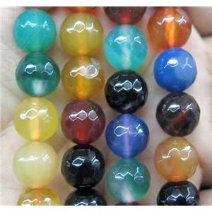 Agate beads, faceted round, mix color, approx 12mm dia