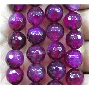 Agate beads, faceted round, hotpink, approx 12mm dia