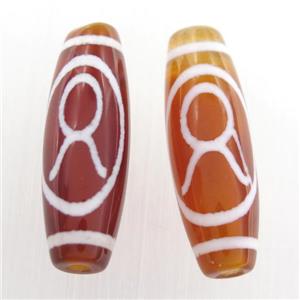 red tibetan Dzi agate beads, oval, approx 10x30mm