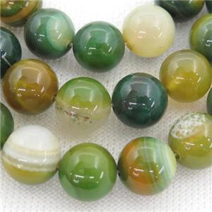 round striped Agate Beads, green, approx 12mm dia