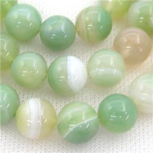 round striped Agate Beads, green, approx 14mm dia