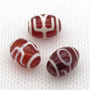 red tibetan DZi barrel beads, approx 10x14mm