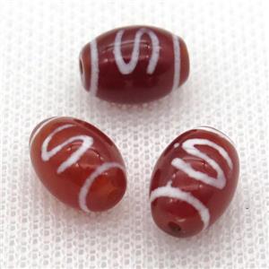 red tibetan DZi barrel beads, approx 10x14mm