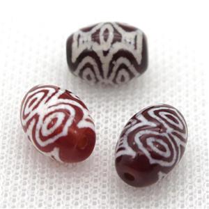 red tibetan DZi barrel beads, approx 10x14mm