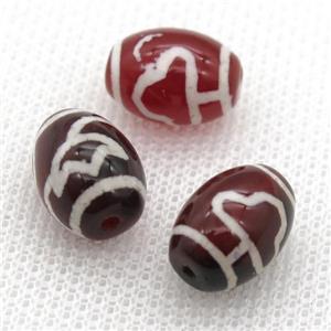 red tibetan DZi barrel beads, approx 10x14mm