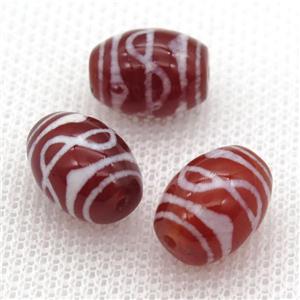 red tibetan DZi barrel beads, approx 10x14mm