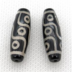 black tibetan DZi rice beads, eye, approx 10x30mm