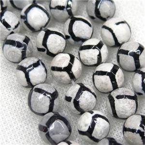 faceted round Tibetan Agate Beads, football, approx 12mm dia