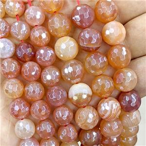 Red Stripe Agate Beads, faceted round, light electroplated, approx 12mm dia