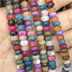 Natural Agate Rondelle Beads Dye Faceted Multicolor, approx 5x8mm