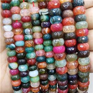 Natural Agate Rondelle Beads Dye Faceted Multicolor, approx 6x10mm