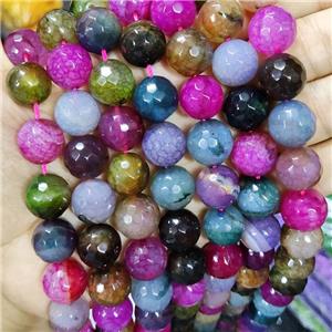 Natural Agate Beads Faceted Round Mix Color Dye B-Grade, approx 14mm dia