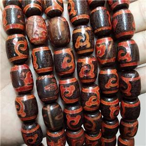 Tibetan Agate Barrel Beads Red, approx 13-18mm, 19pcs per st