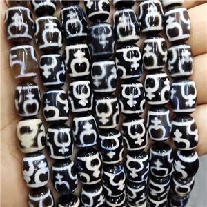 Tibetan Dzi Agate Beads Barrel, approx 10-14mm, 28pcs per st