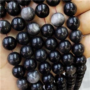 Natural Obsidian Beads Silver Flash Smooth Round, approx 6mm dia