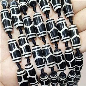 Tibetan Style Agate Rice Beads Turtleback Black, approx 10-25mm, 11pcs per st