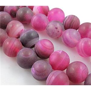 round matte hotpink Stripe Agate Stone beads, 12mm dia, approx 32pcs per st