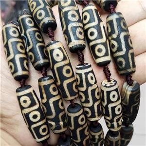 Tibetan Style Agate Rice Beads Yellow Evil Eye Black, approx 14-40mm, 8pcs per st